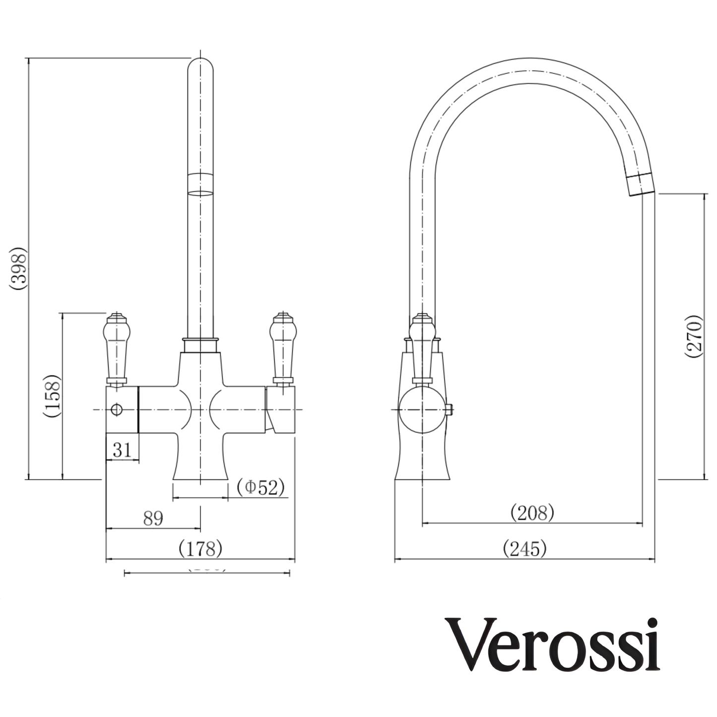 Unfinished Brass Finish | Traditional 3 in 1 Instant Boiling Tap |